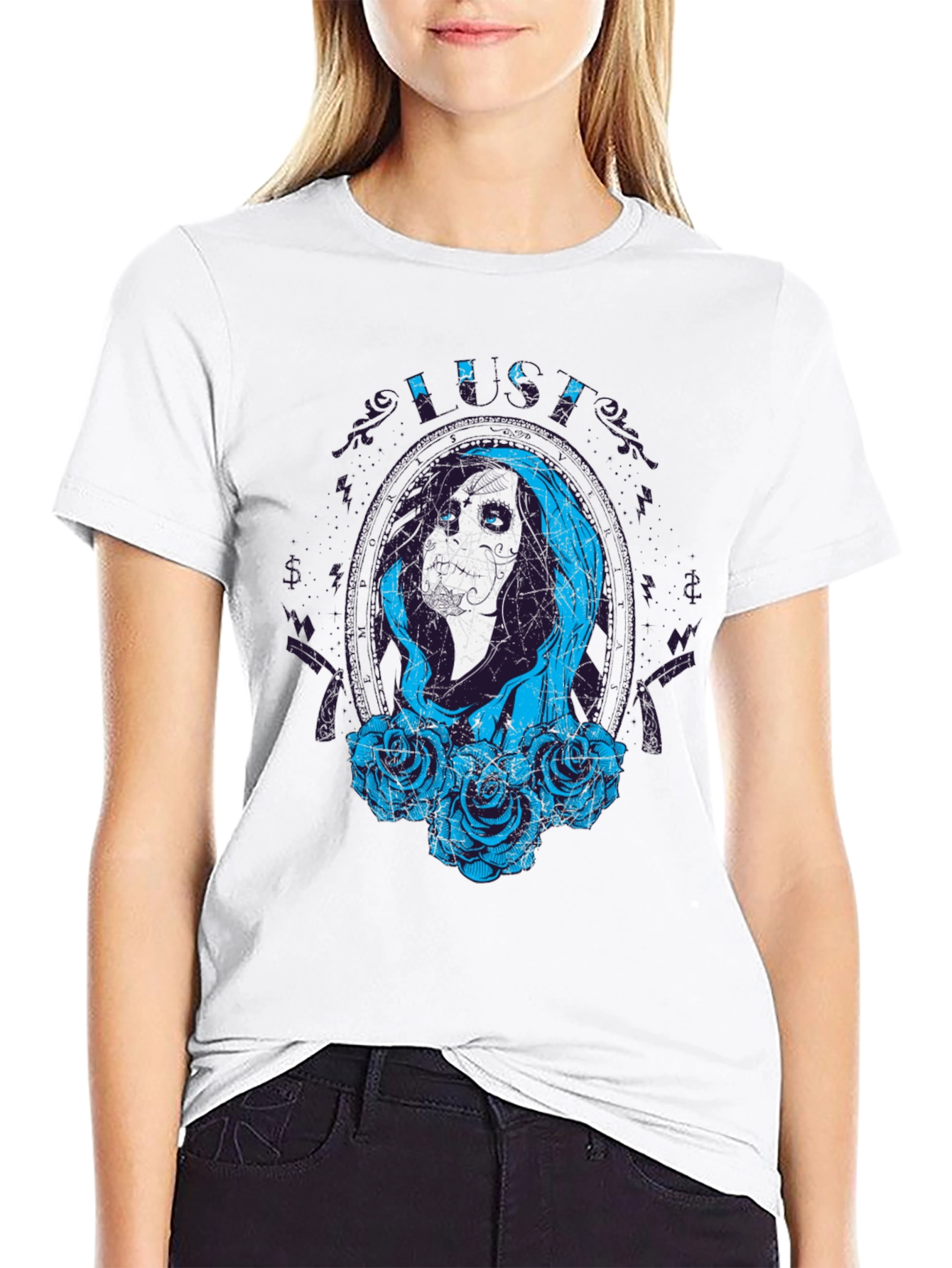 Sugar Skull Lady Black Tee