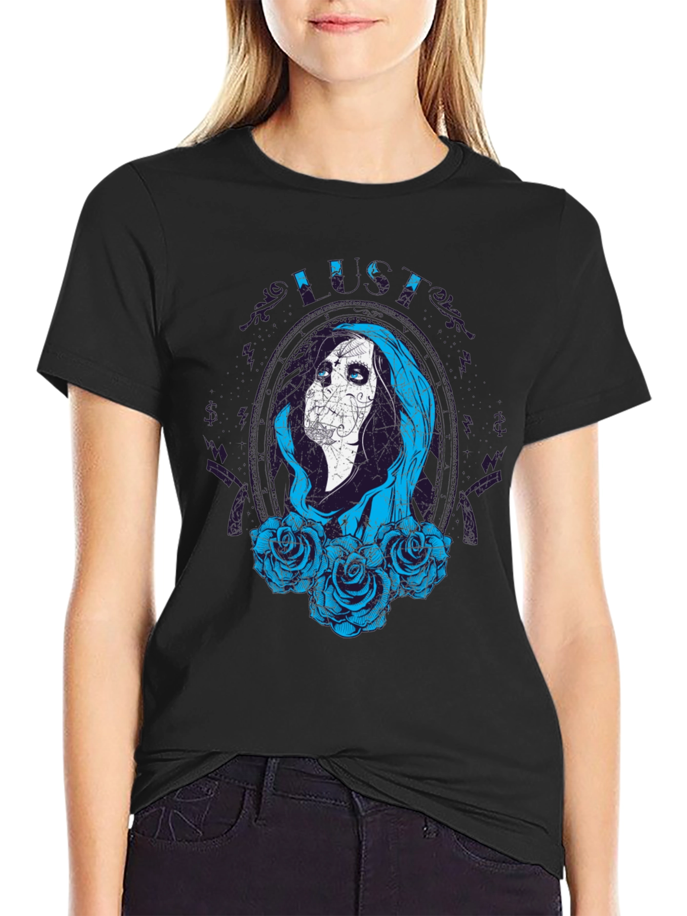 Sugar Skull Lady Black Tee