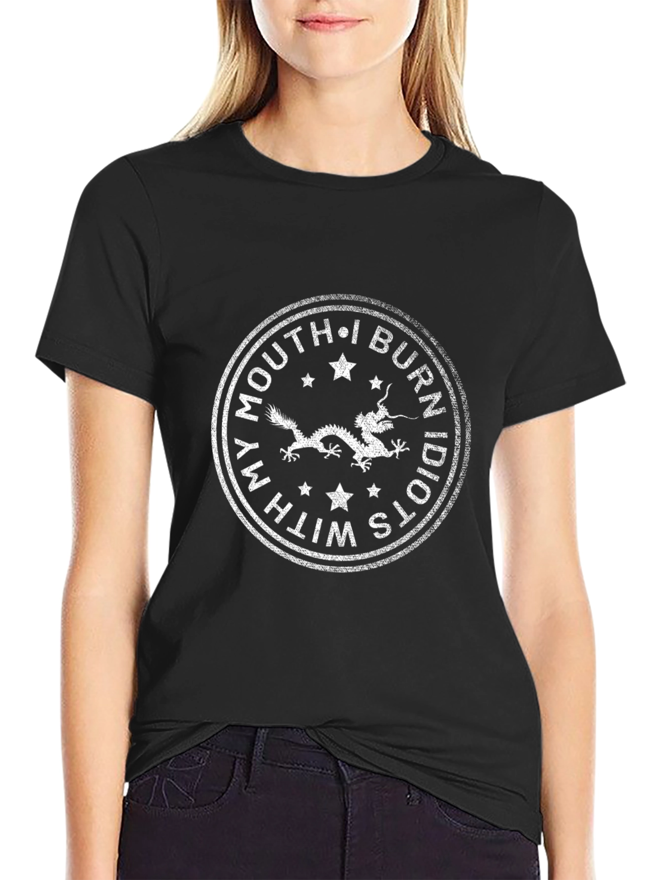 Dragon Graphic Tee - Burn Idiots With My Mouth