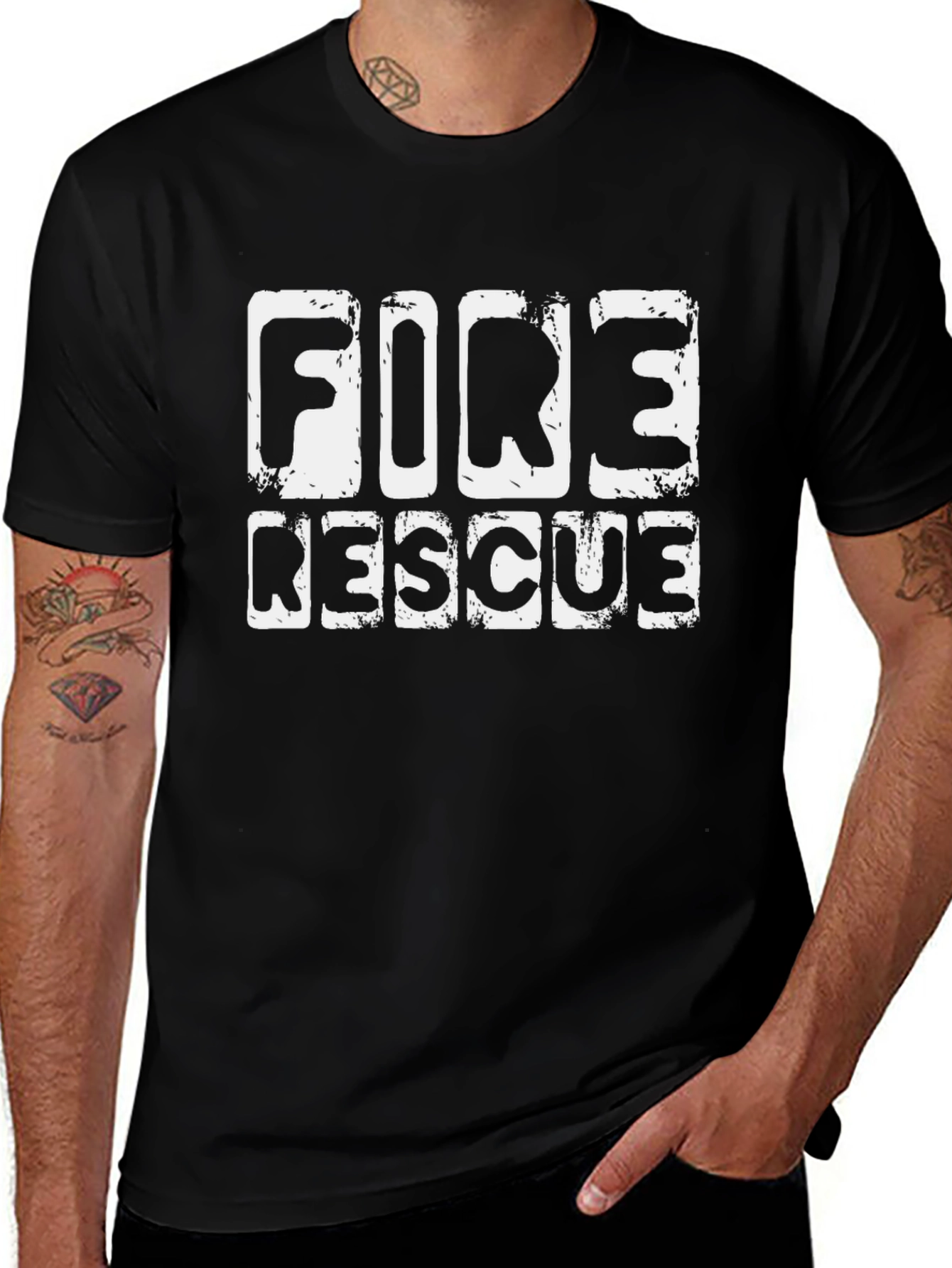 Fire Rescue T-Shirt Black Cotton Crew Neck