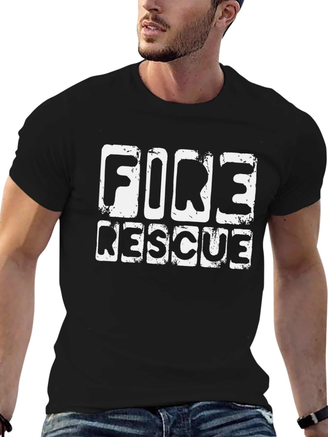Fire Rescue T-Shirt Black Cotton Crew Neck
