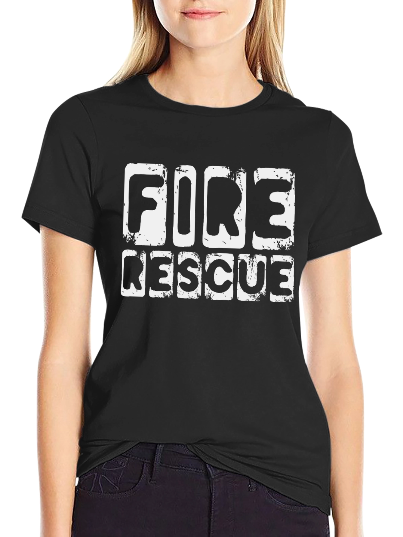 Fire Rescue T-Shirt Black Cotton Crew Neck