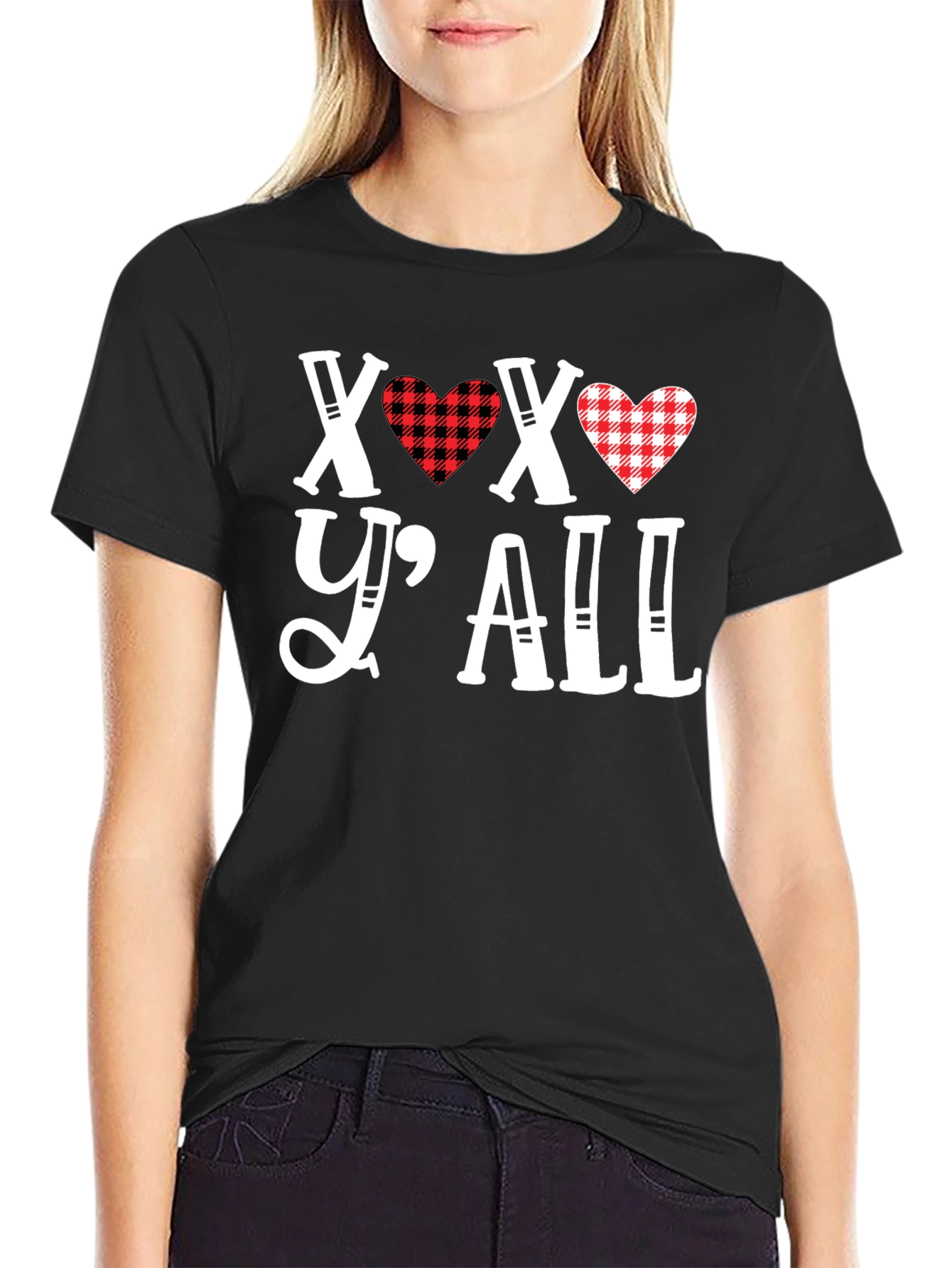XOXO Yall Heart Plaid Graphic Tee