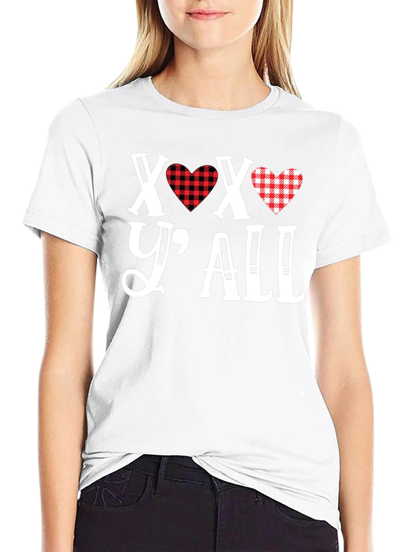 XOXO Yall Heart Plaid Graphic Tee