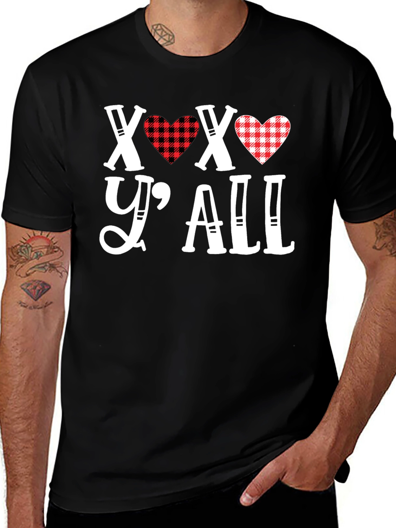 XOXO Yall Heart Plaid Graphic Tee