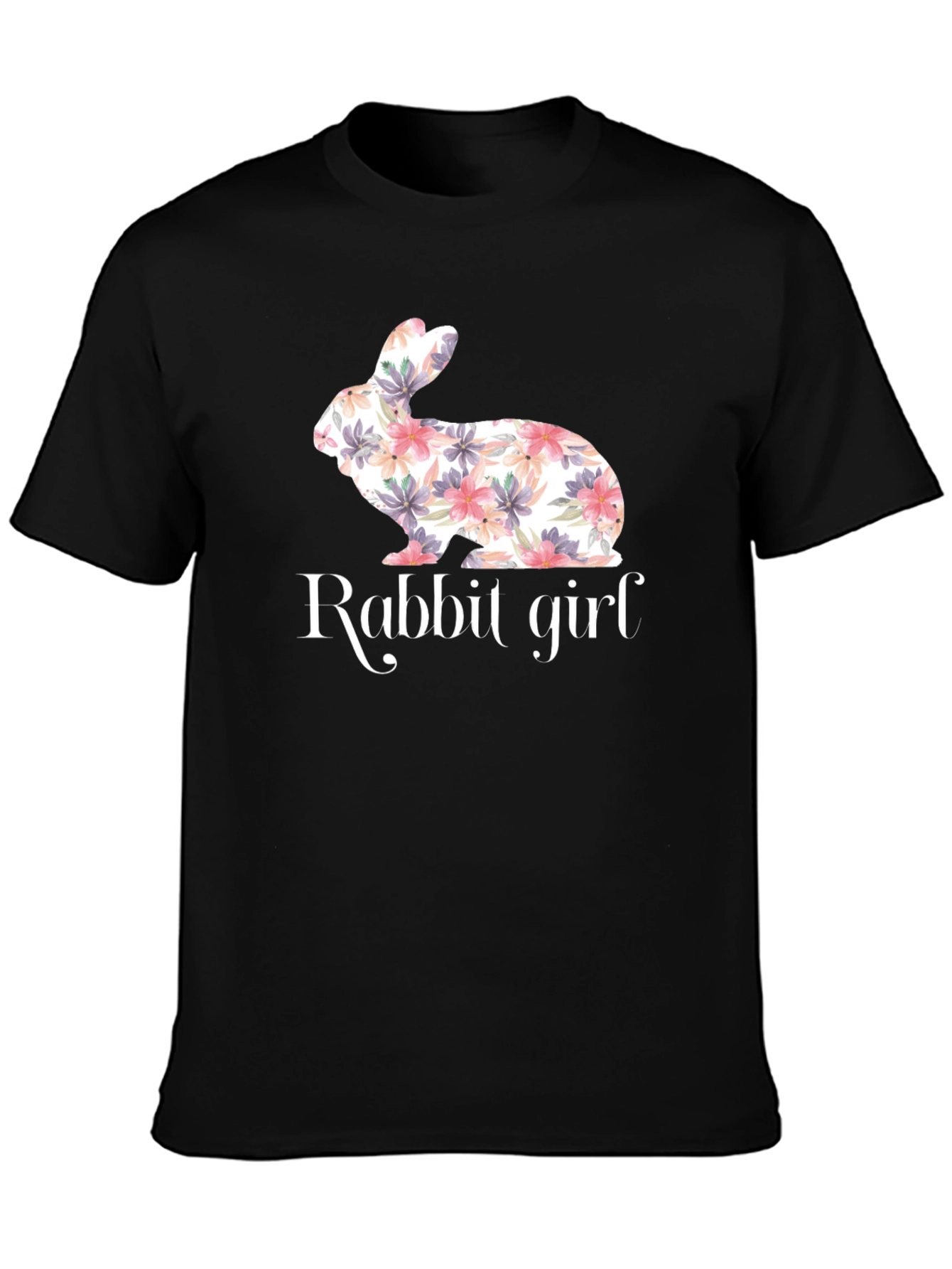 Floral Rabbit Girl T-Shirt - Cute Bunny Tee