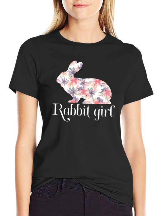 Floral Rabbit Girl T-Shirt - Cute Bunny Tee