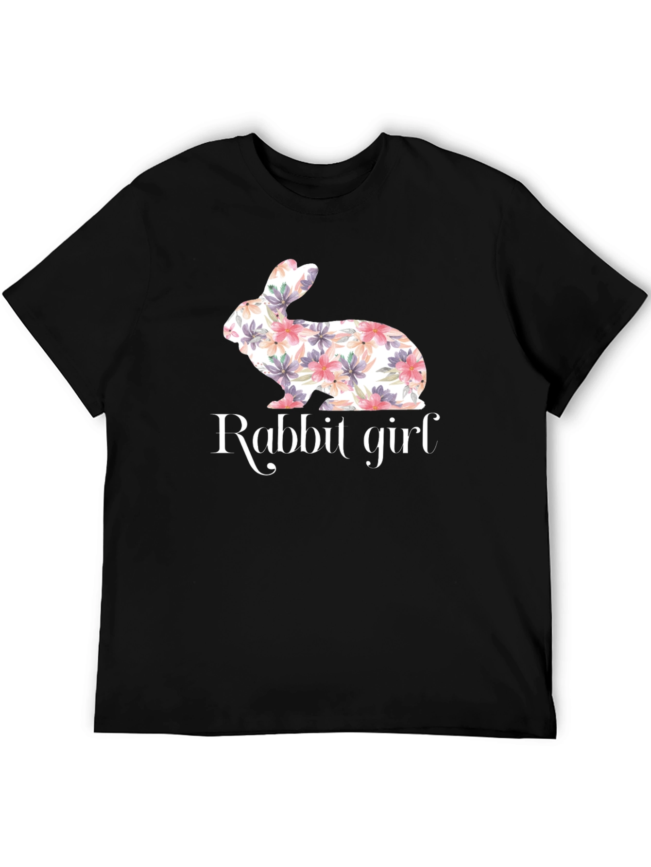 Floral Rabbit Girl T-Shirt - Cute Bunny Tee