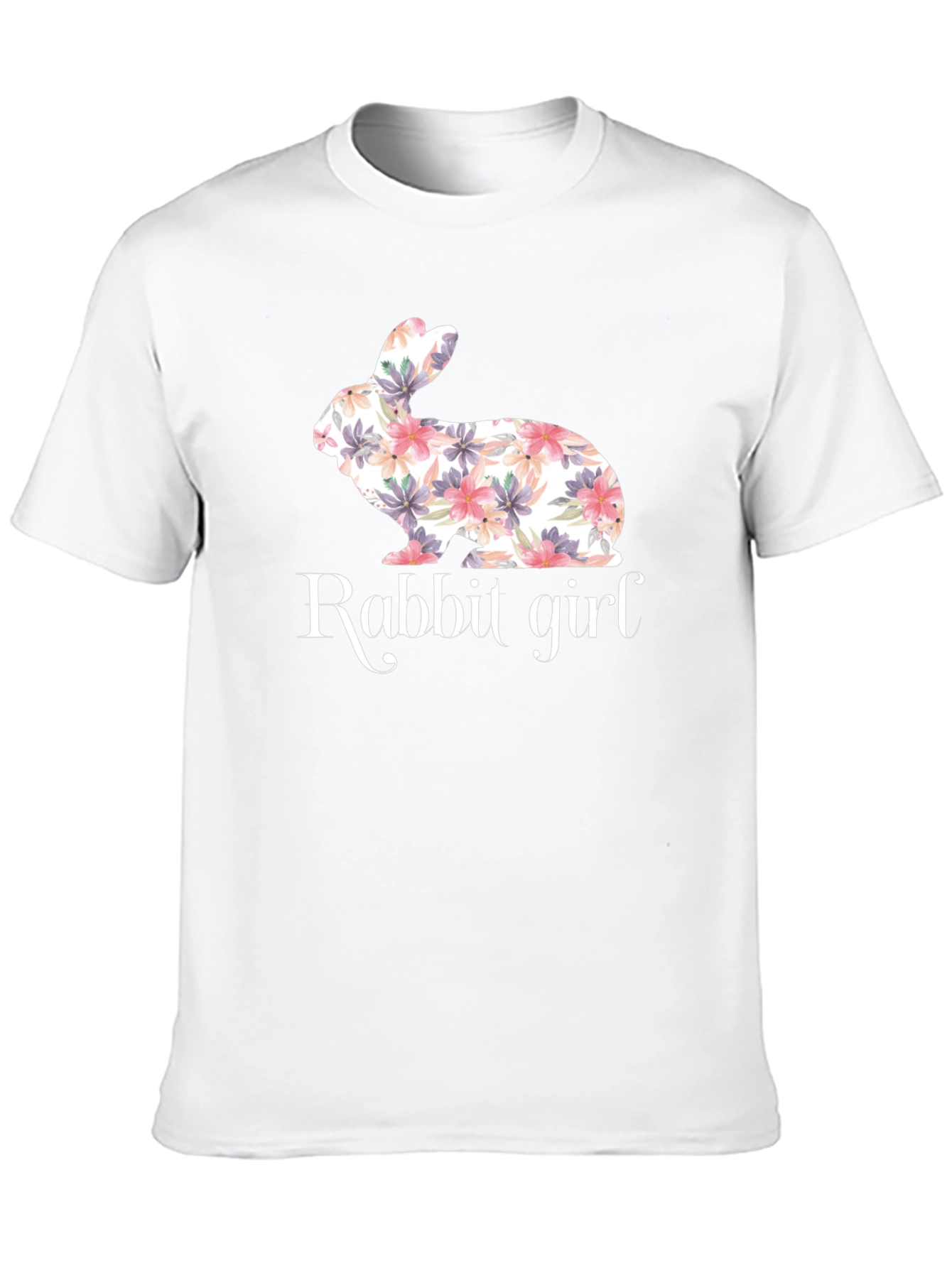Floral Rabbit Girl T-Shirt - Cute Bunny Tee