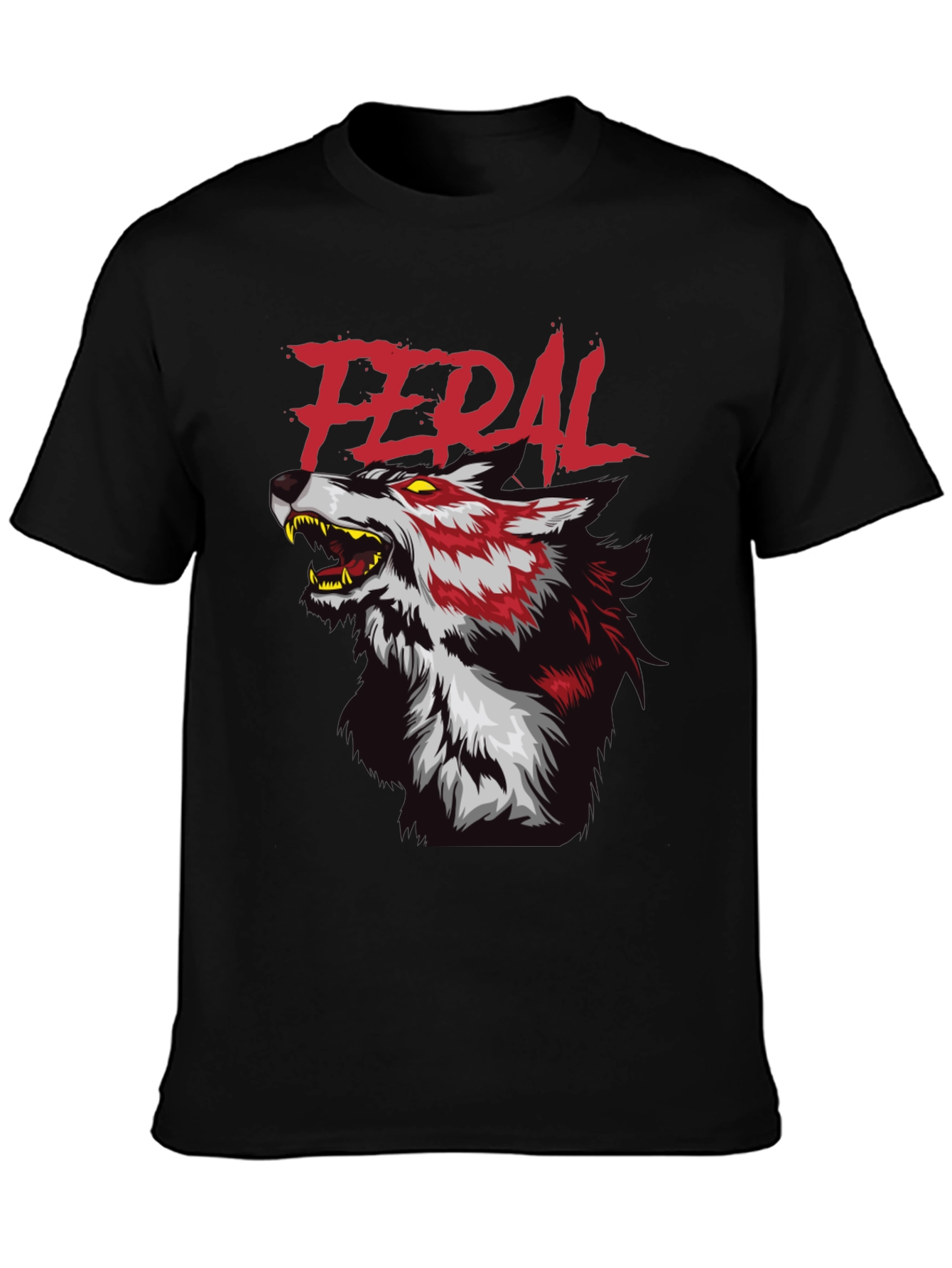 Feral Wolf Graphic Tee - Black Cotton T-Shirt