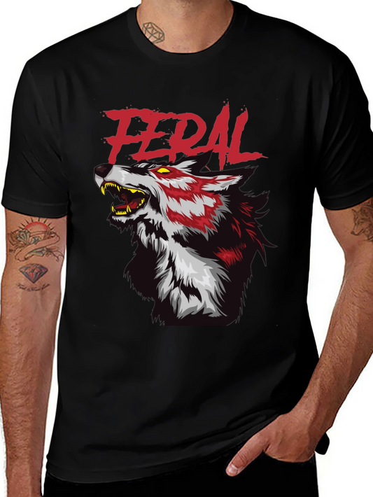 Feral Wolf Graphic Tee - Black Cotton T-Shirt