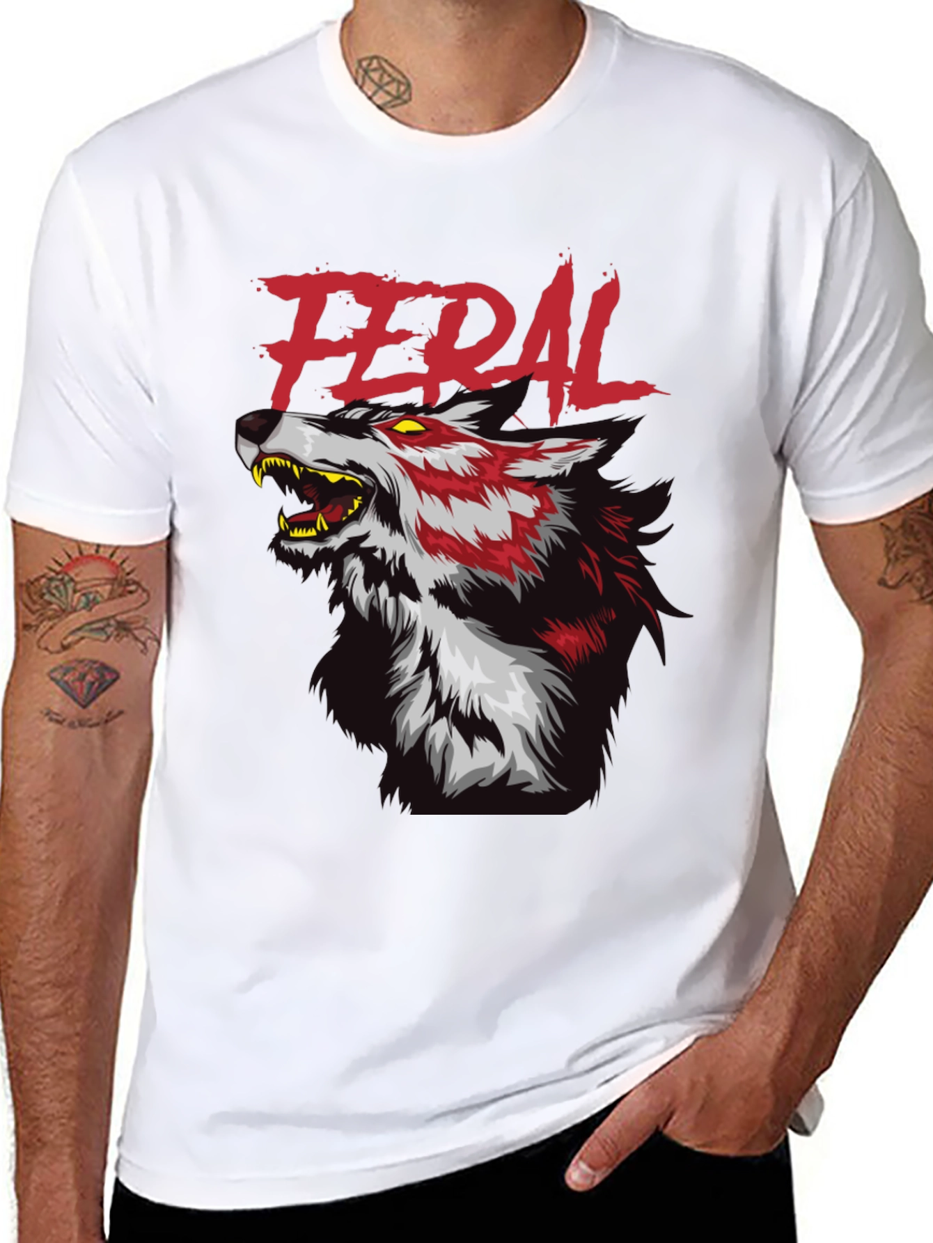 Feral Wolf Graphic Tee - Black Cotton T-Shirt