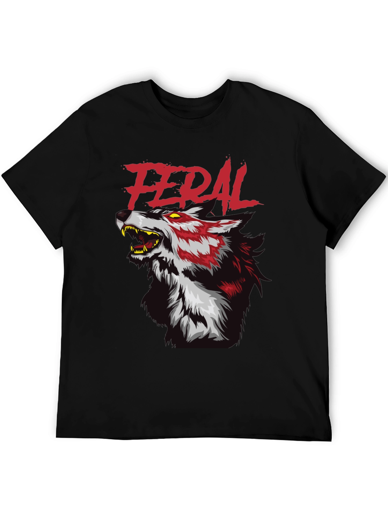 Feral Wolf Graphic Tee - Black Cotton T-Shirt