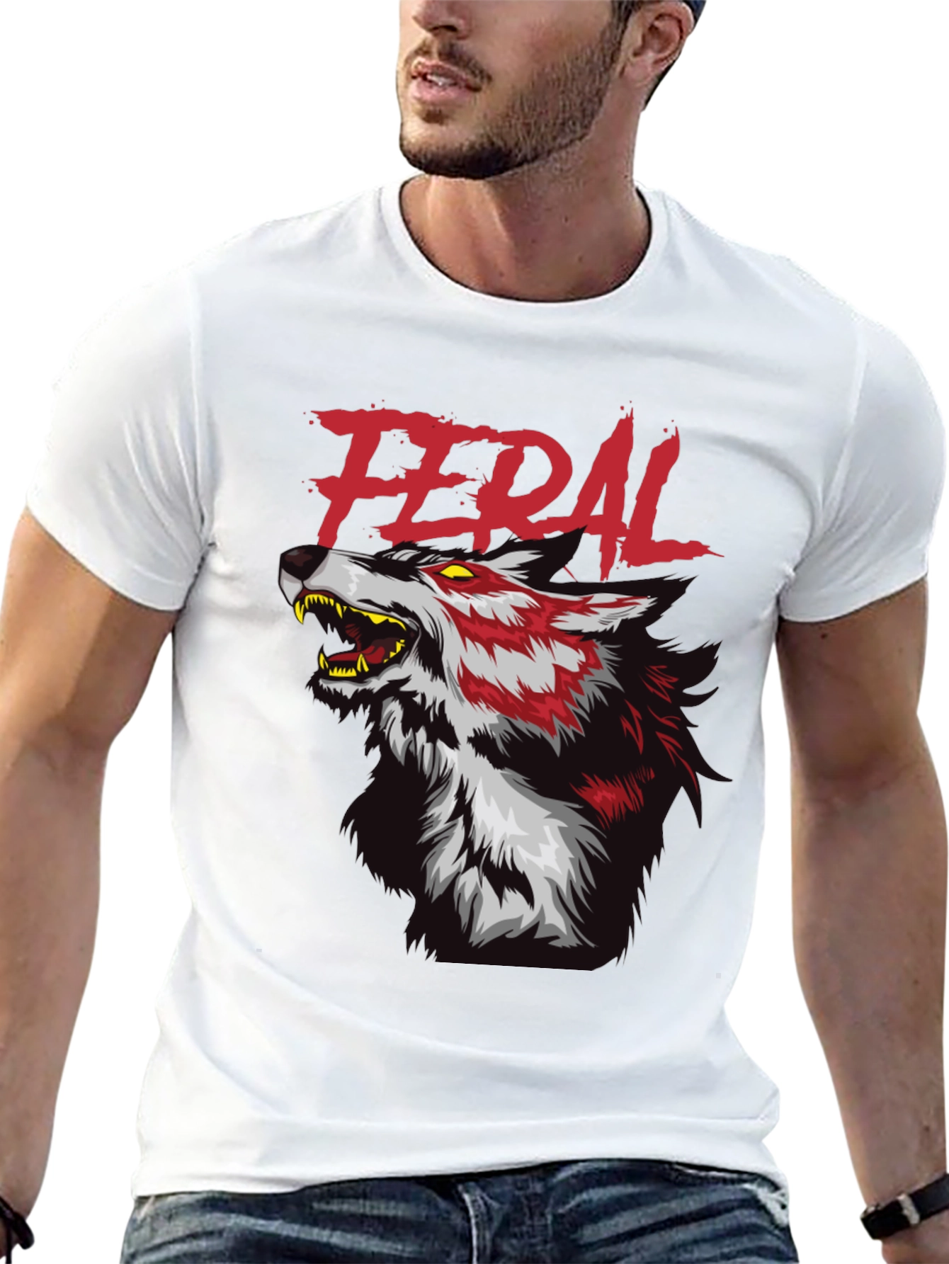 Feral Wolf Graphic Tee - Black Cotton T-Shirt
