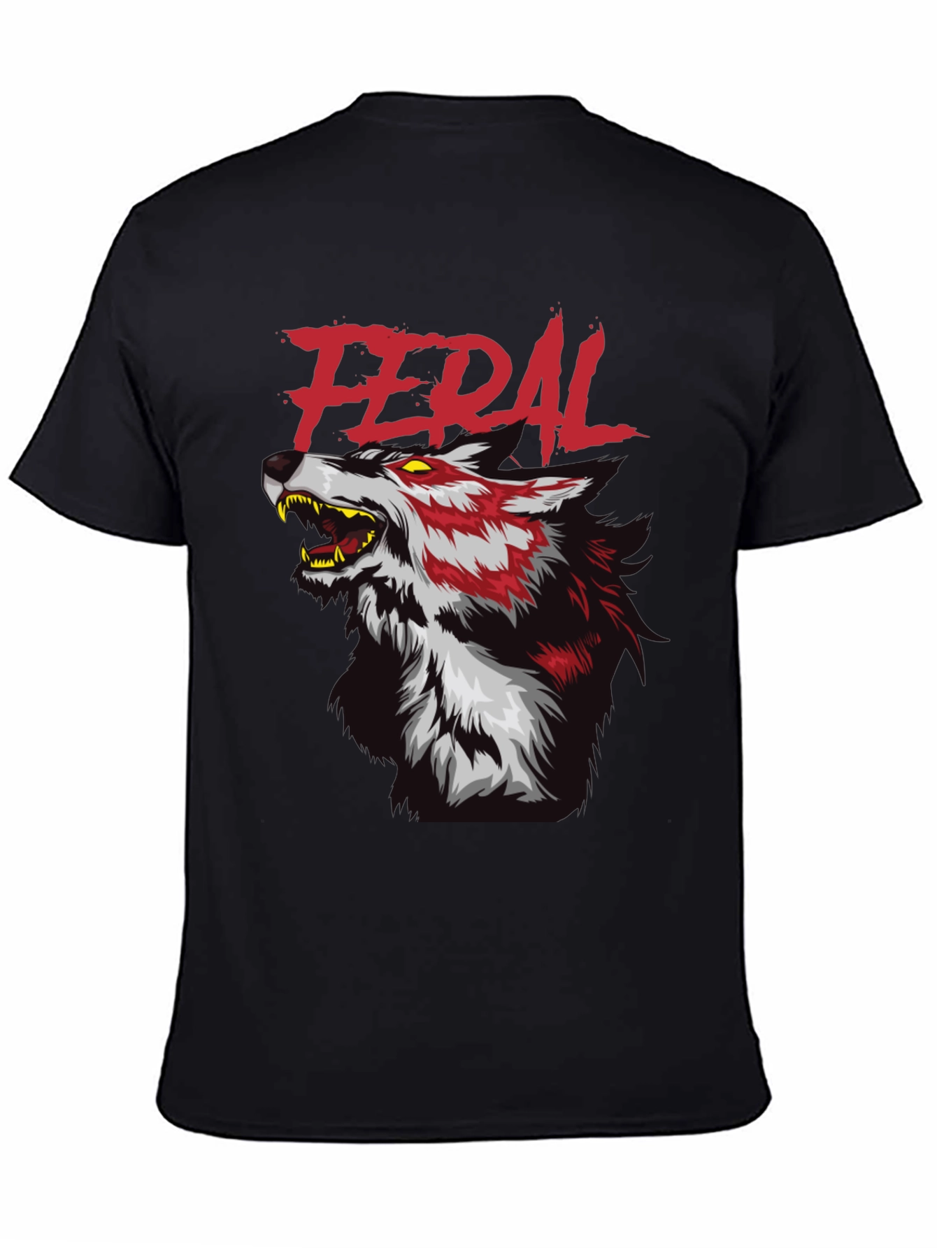 Feral Wolf Graphic Tee - Black Cotton T-Shirt