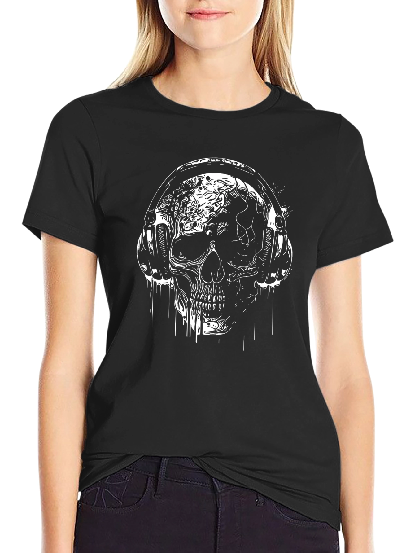 Skull Headphones Graphic T-Shirt - Black