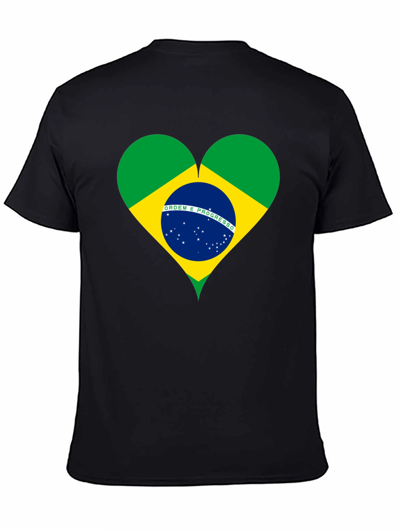Brazil Flag Heart Graphic Tee - Black Cotton T-Shirt