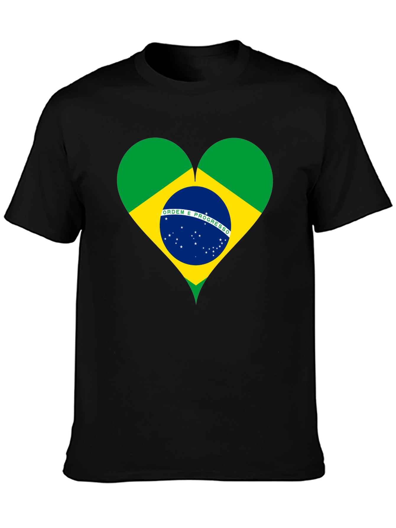 Brazil Flag Heart Graphic Tee - Black Cotton T-Shirt