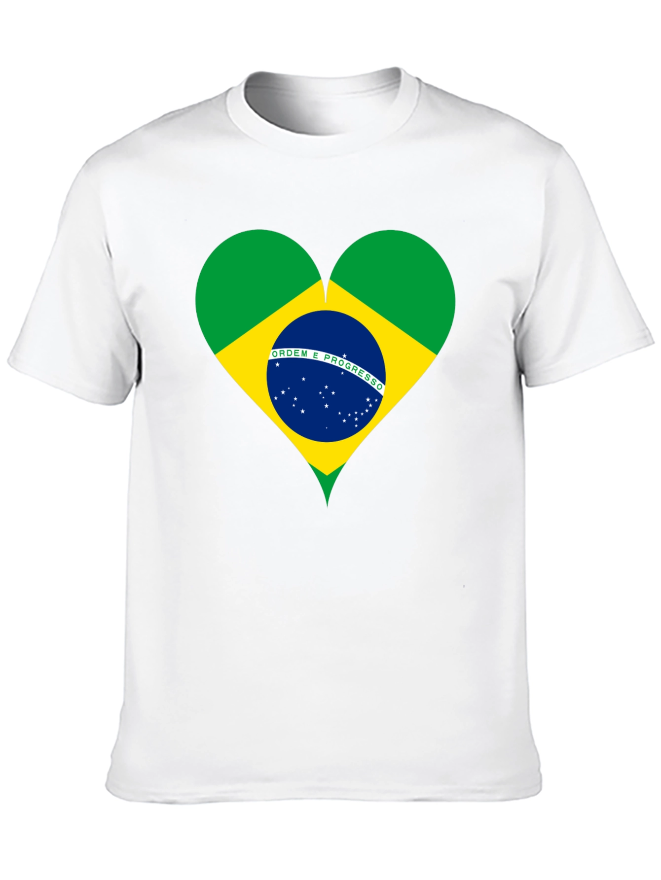 Brazil Flag Heart Graphic Tee - Black Cotton T-Shirt