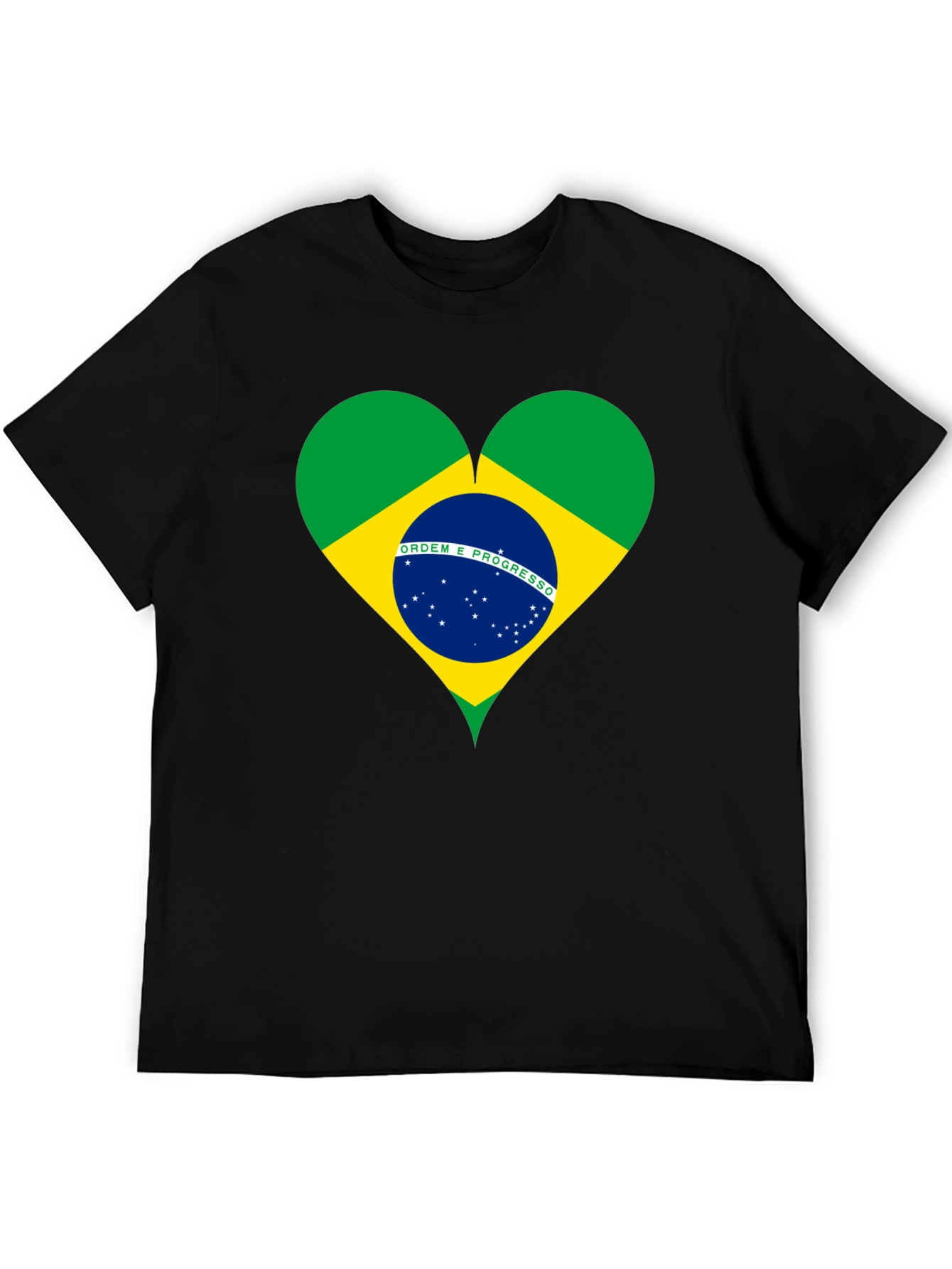 Brazil Flag Heart Graphic Tee - Black Cotton T-Shirt