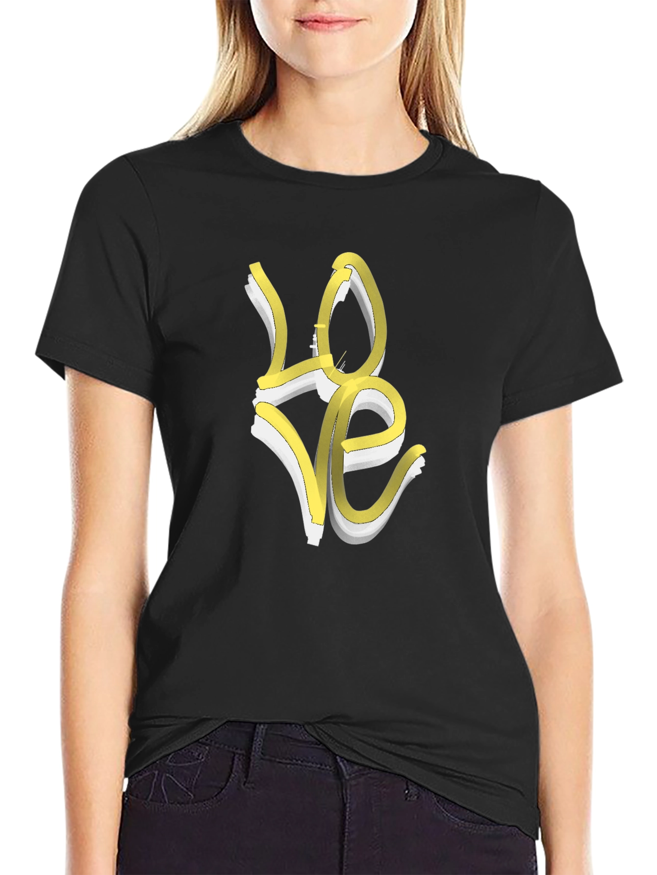 Love T-Shirt - Artistic Yellow & White Graphic