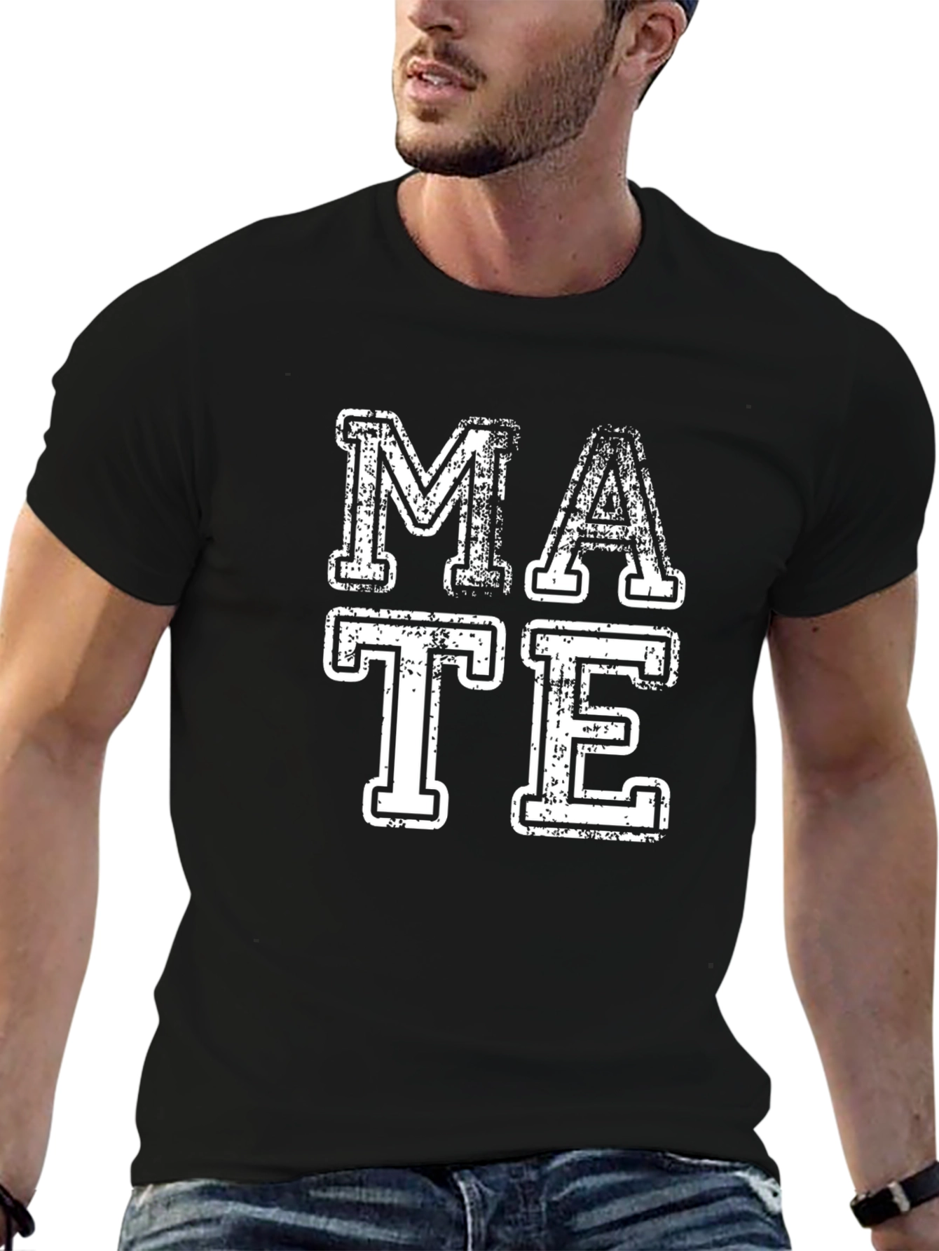 Retro MATE Graphic Print Black Crew Neck T-Shirt
