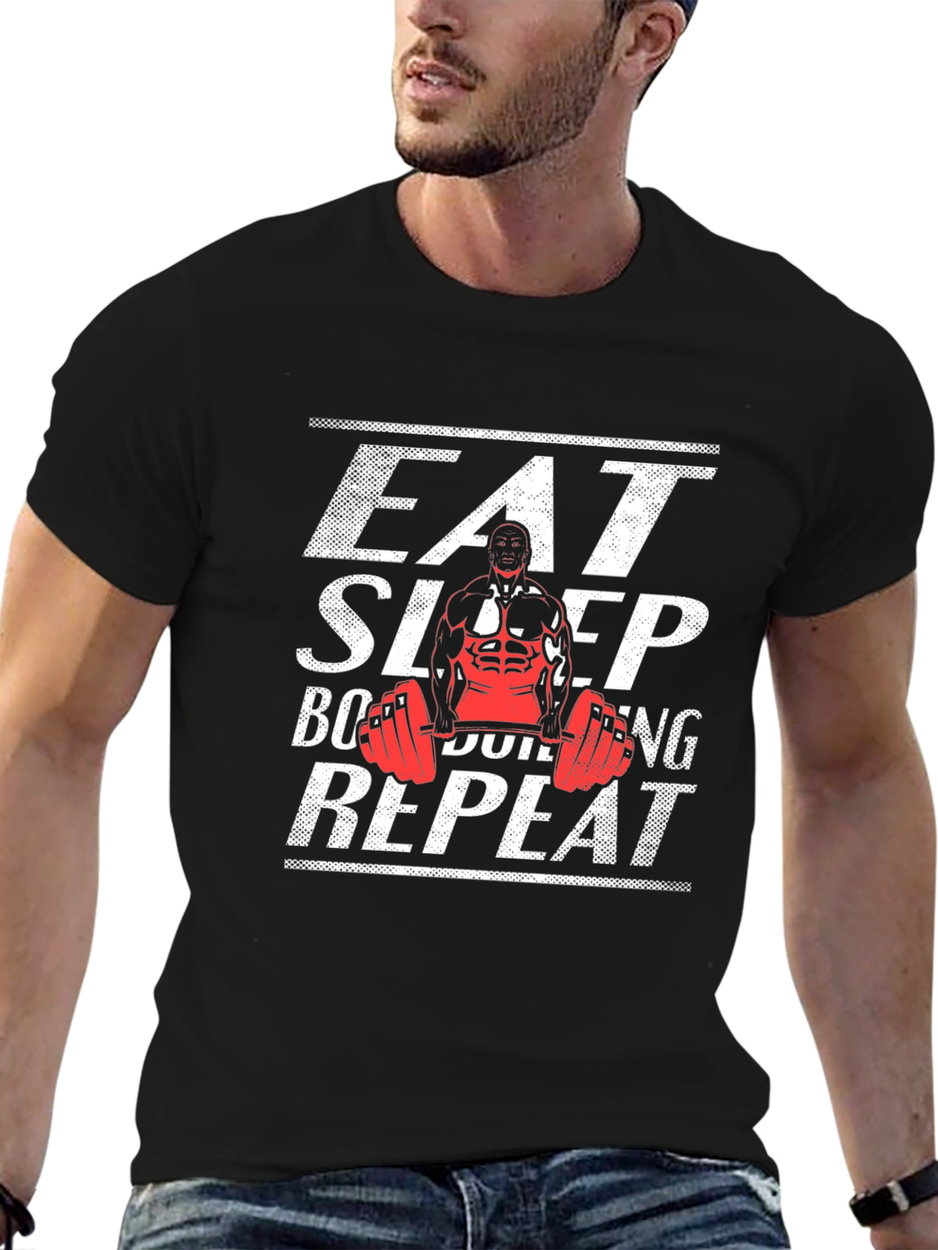 Eat Sleep Bodybuilding Repeat T-Shirt - Gym Fitness Apparel