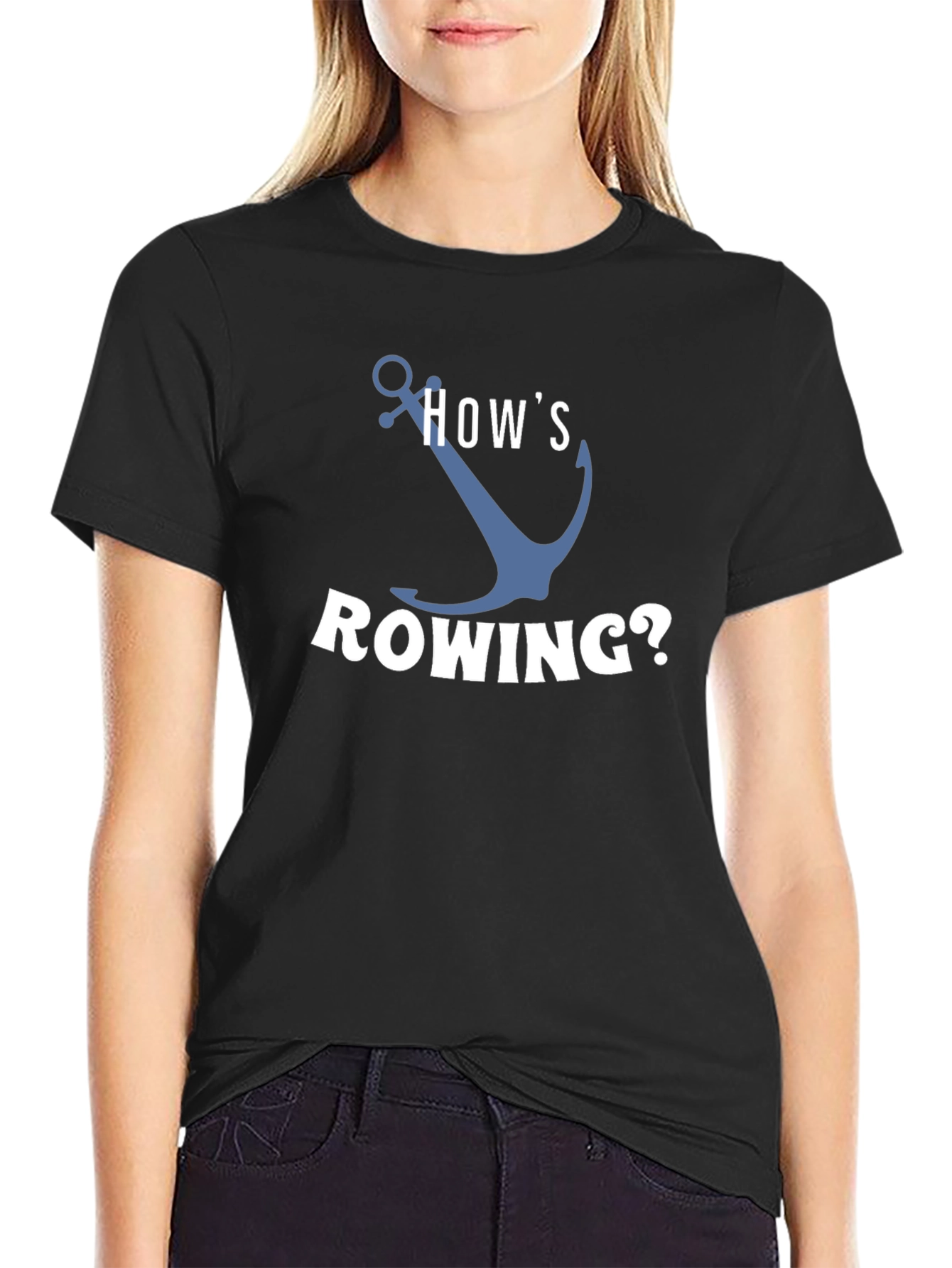 Hows Rowing? Black Graphic T-Shirt
