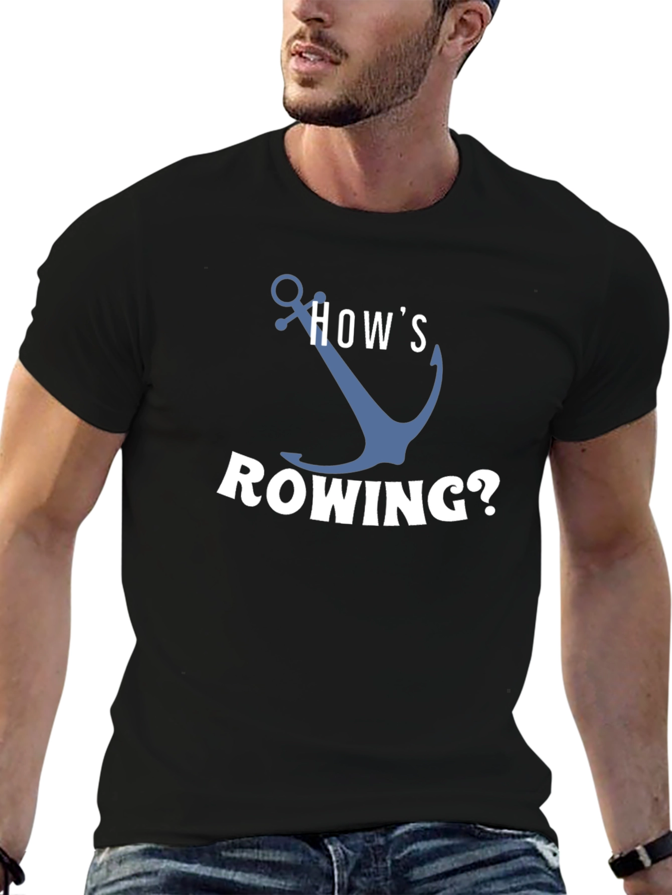 Hows Rowing? Black Graphic T-Shirt