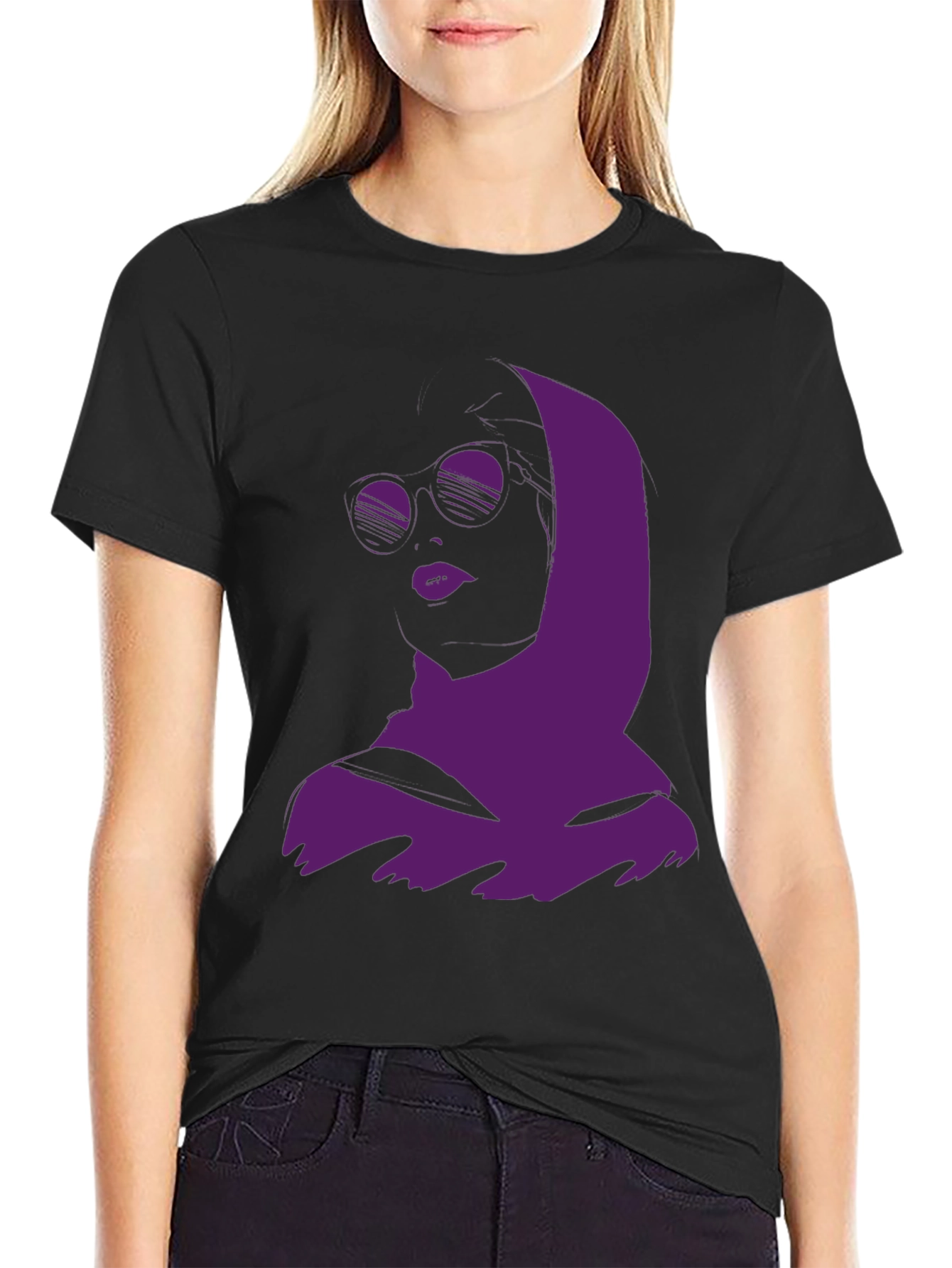 Urban Chic Graphic Tee - Purple Woman Silhouette