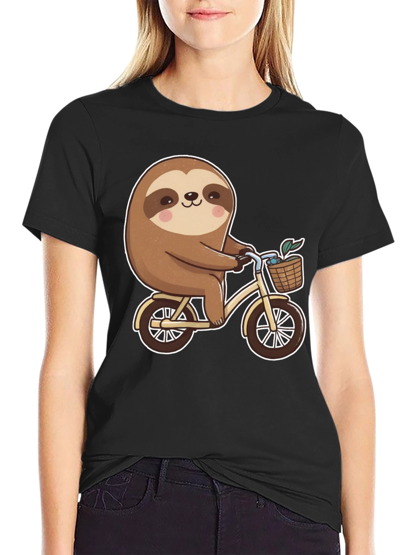 Sloth Riding Bicycle Graphic T-Shirt Black Tee