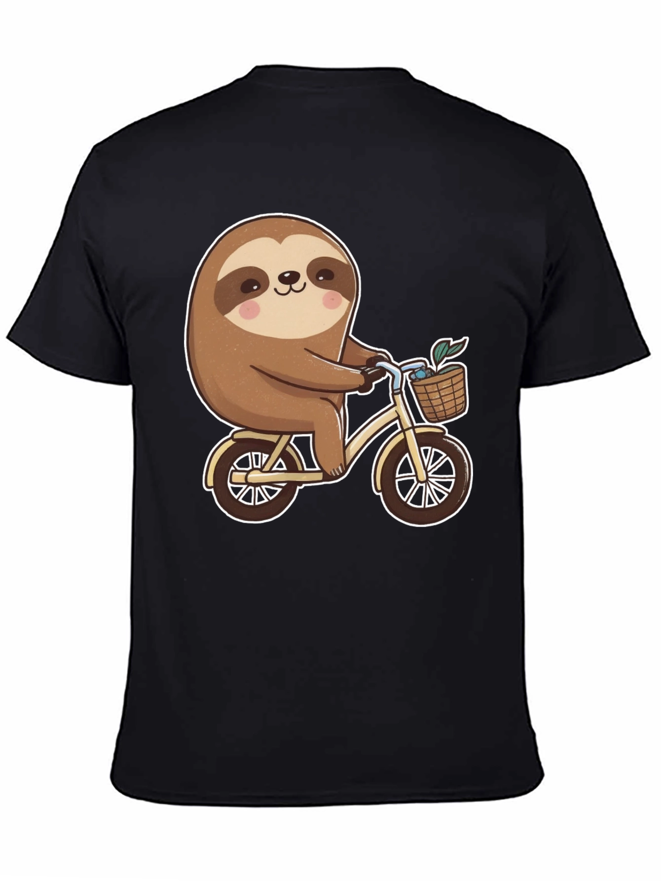 Sloth Riding Bicycle Graphic T-Shirt Black Tee