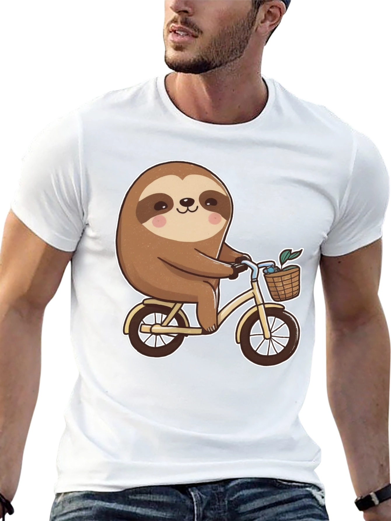 Sloth Riding Bicycle Graphic T-Shirt Black Tee