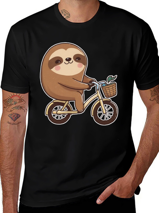 Sloth Riding Bicycle Graphic T-Shirt Black Tee