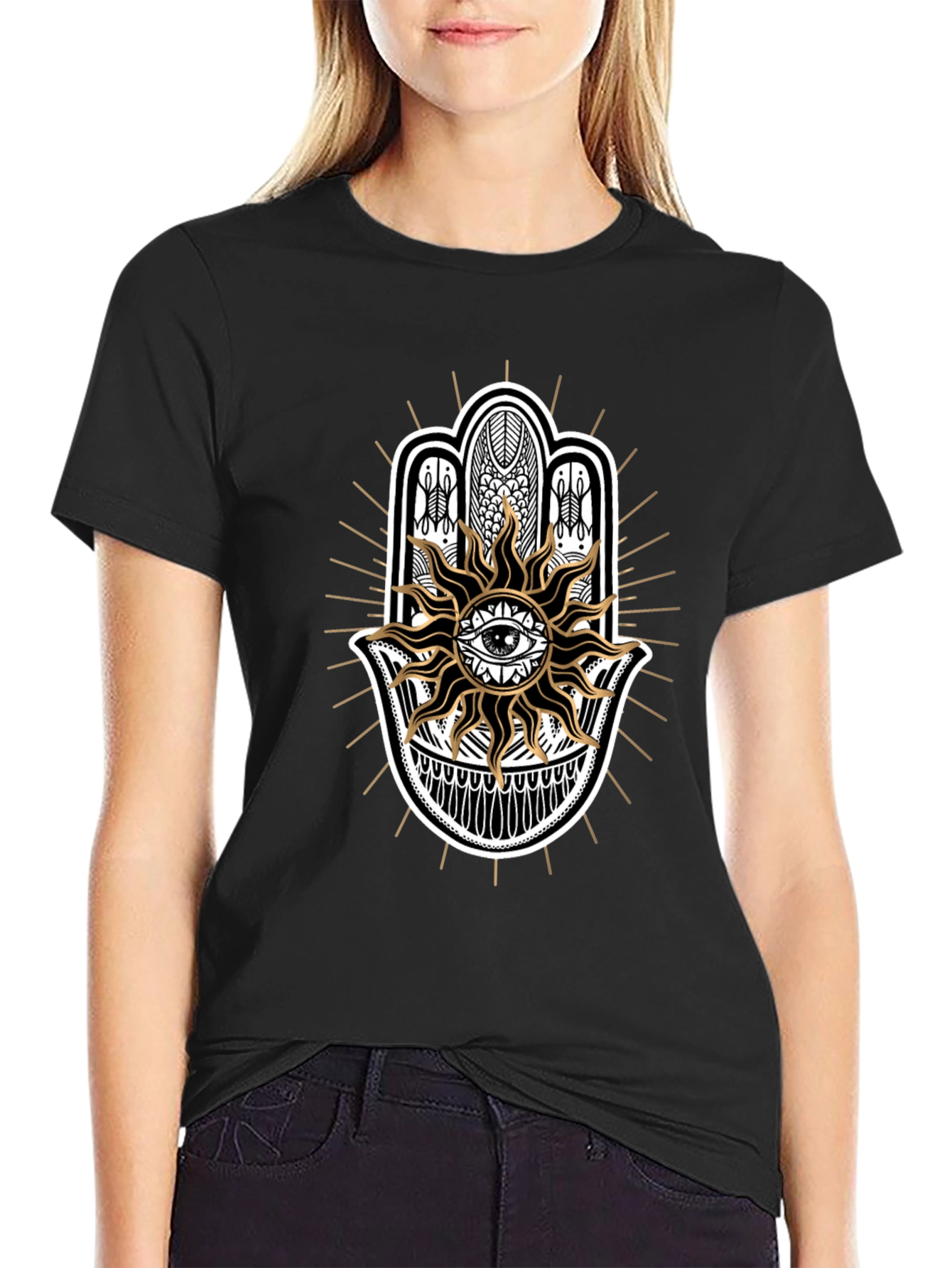 Mystic Eye Hamsa Hand Graphic Tee - Black