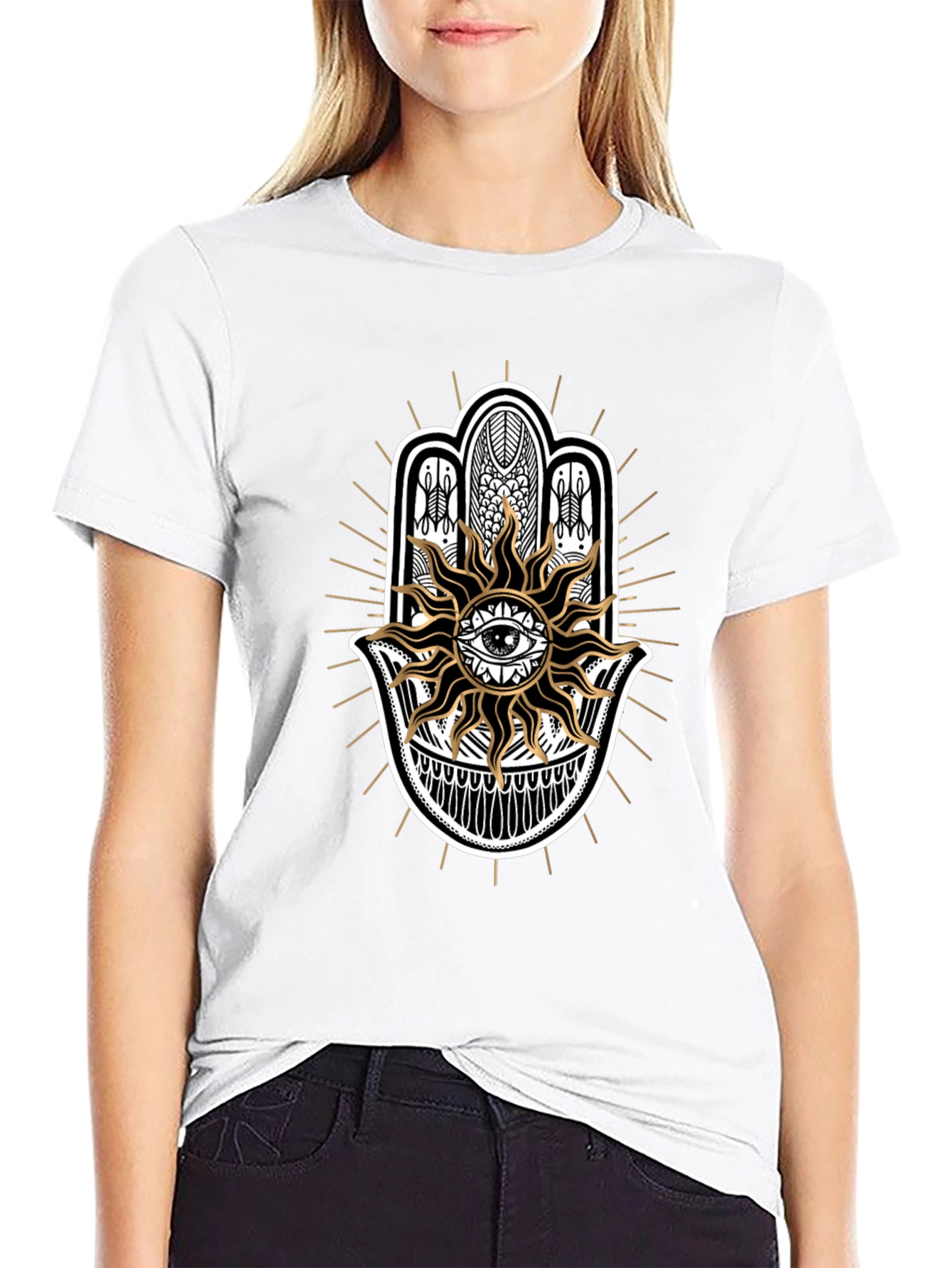 Mystic Eye Hamsa Hand Graphic Tee - Black