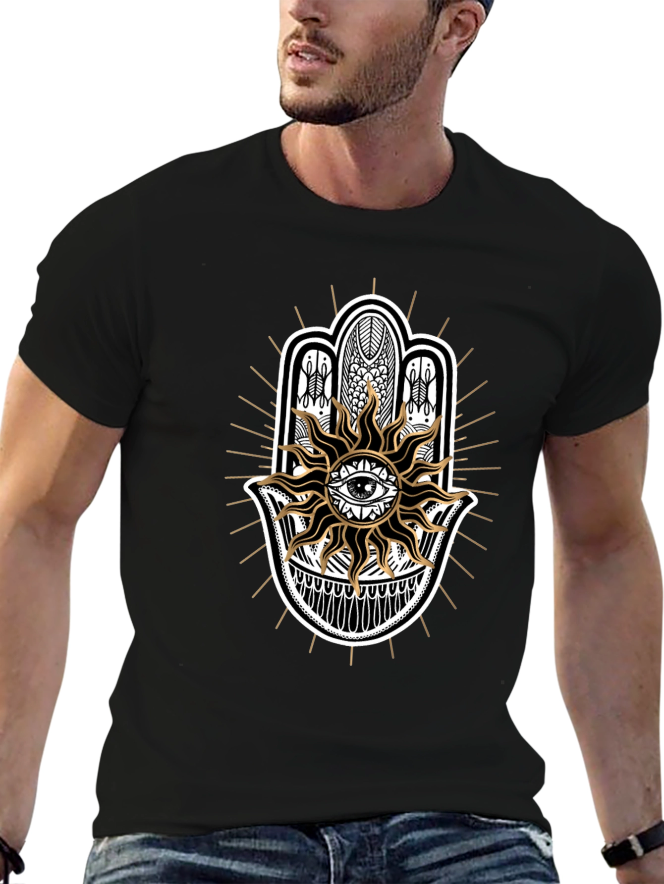 Mystic Eye Hamsa Hand Graphic Tee - Black