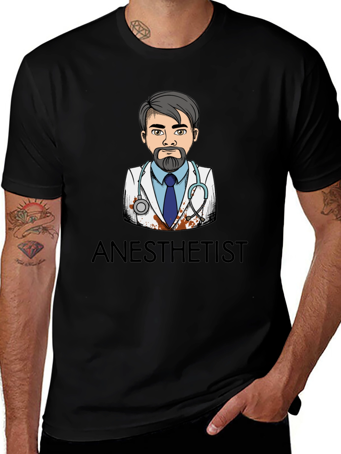 Anesthetist Cartoon Graphic Black T-Shirt