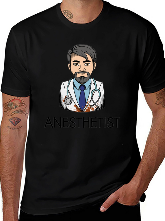 Anesthetist Cartoon Graphic Black T-Shirt