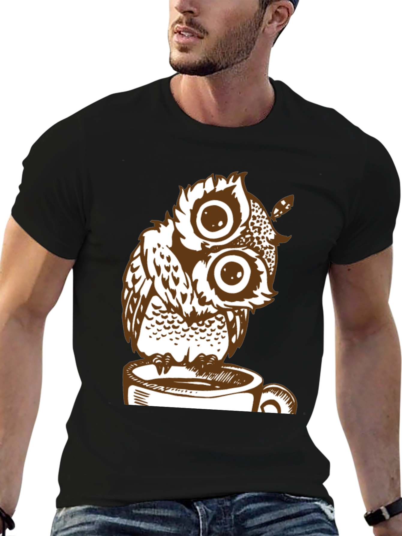 Owl on Coffee Cup Graphic Tee