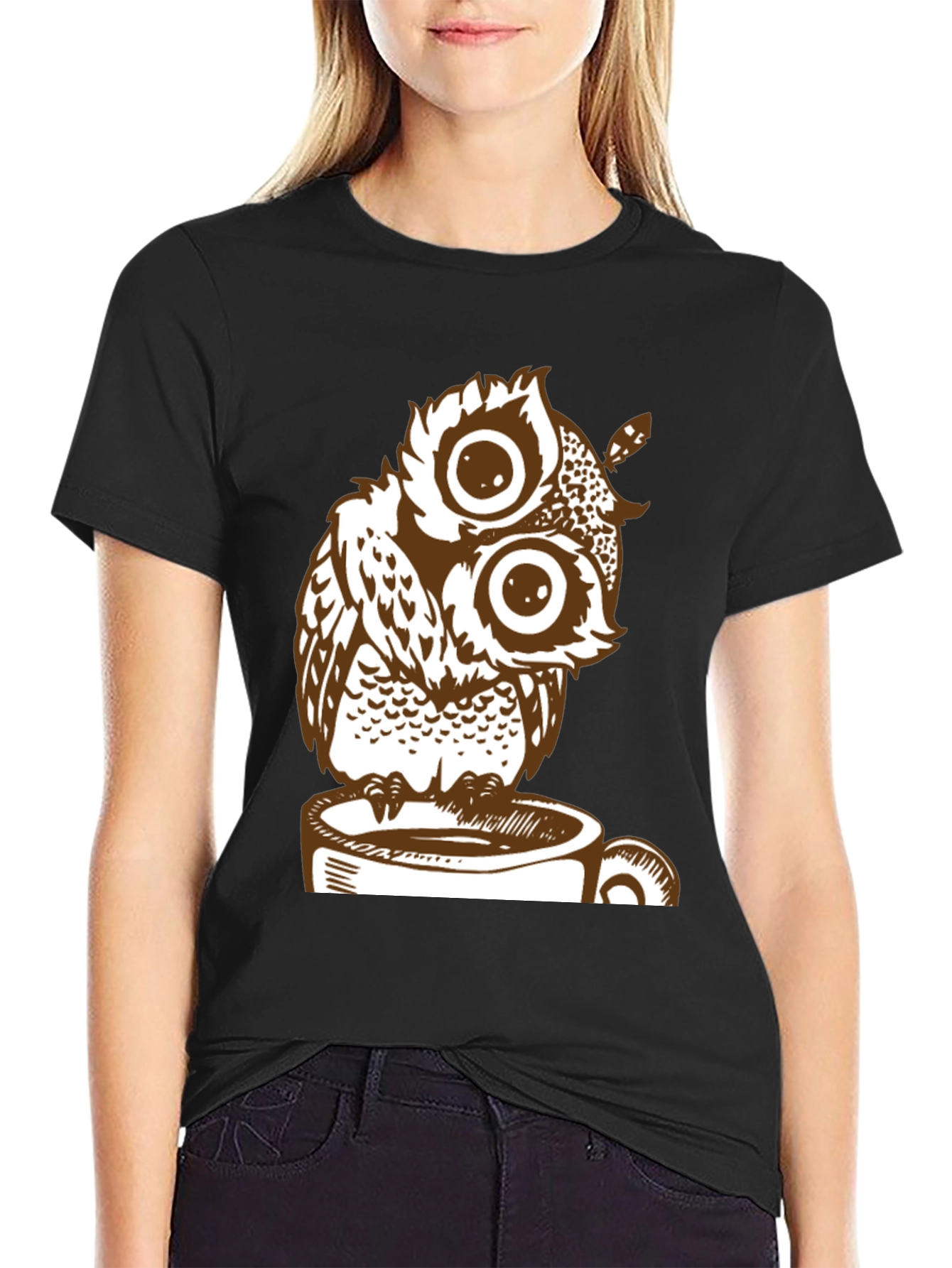 Owl on Coffee Cup Graphic Tee