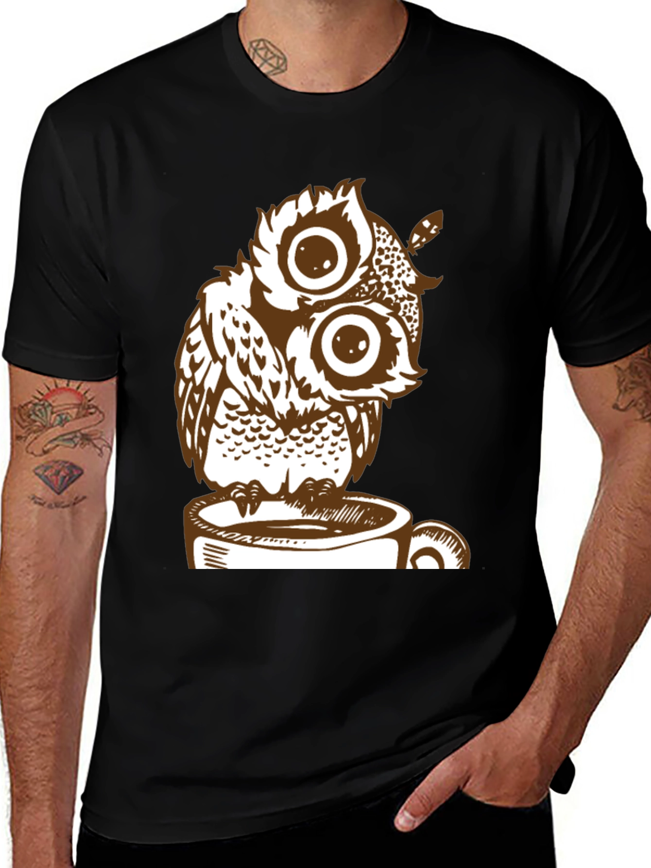 Owl on Coffee Cup Graphic Tee