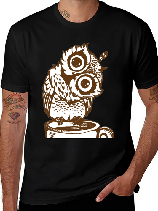 Owl on Coffee Cup Graphic Tee