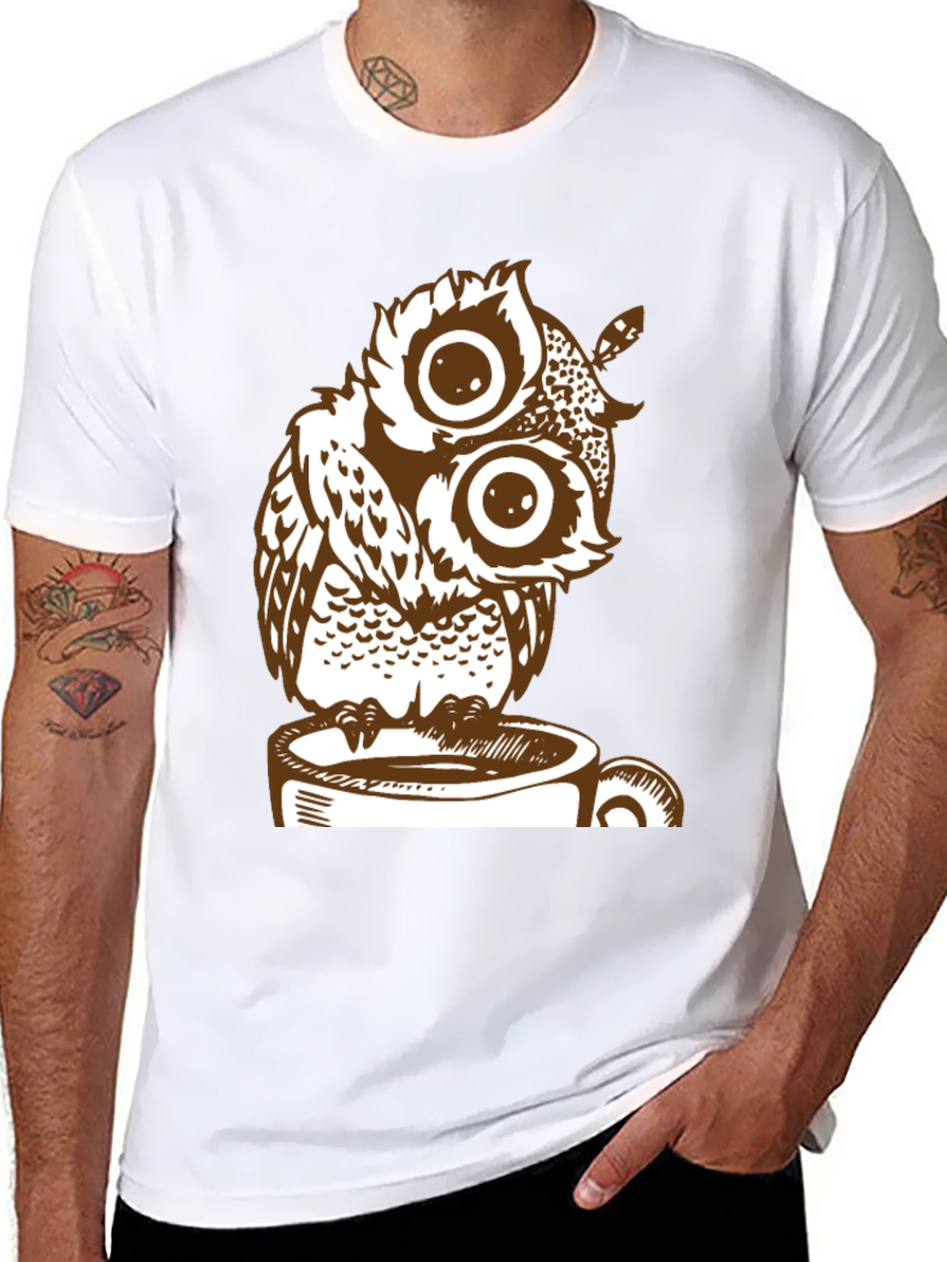Owl on Coffee Cup Graphic Tee