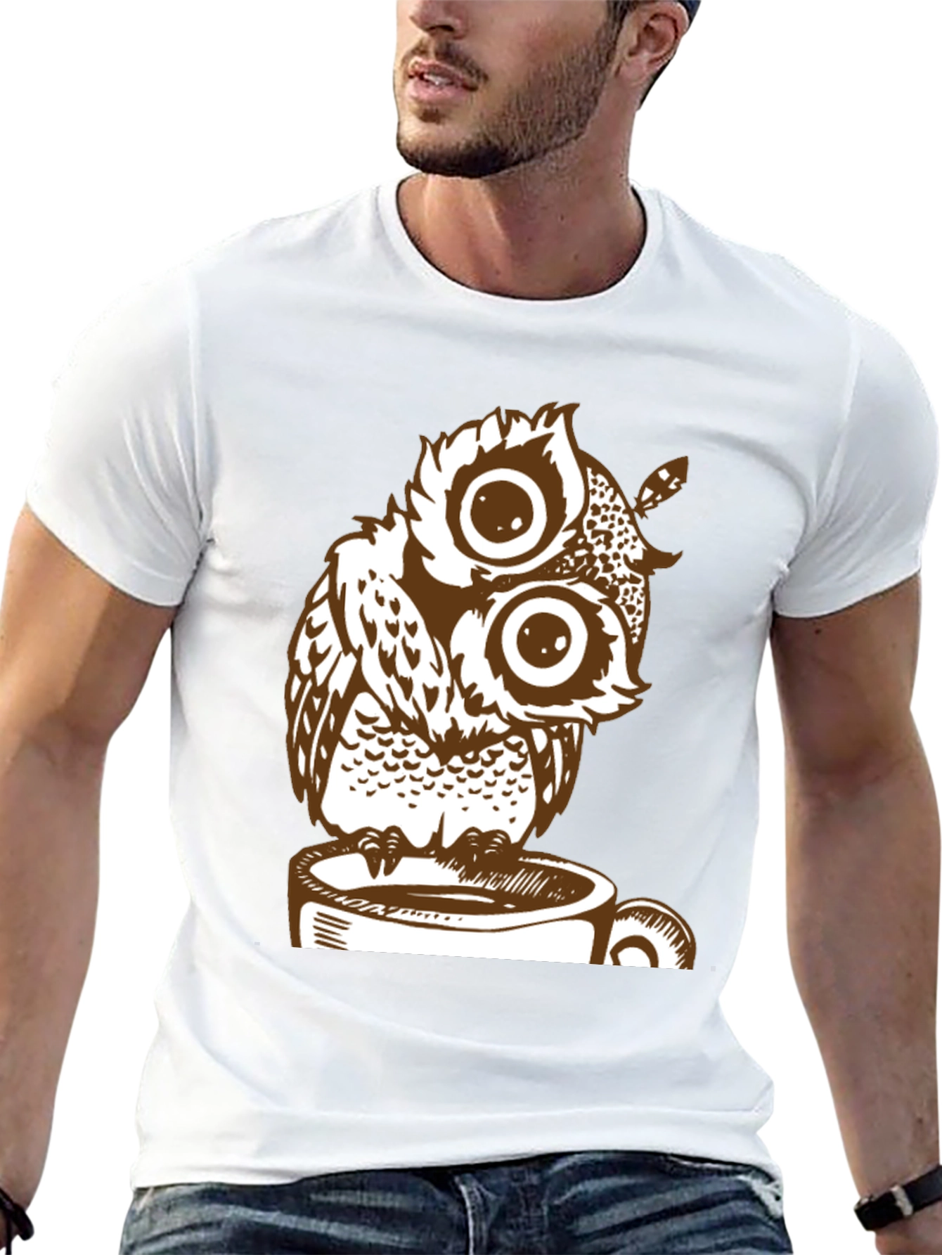 Owl on Coffee Cup Graphic Tee