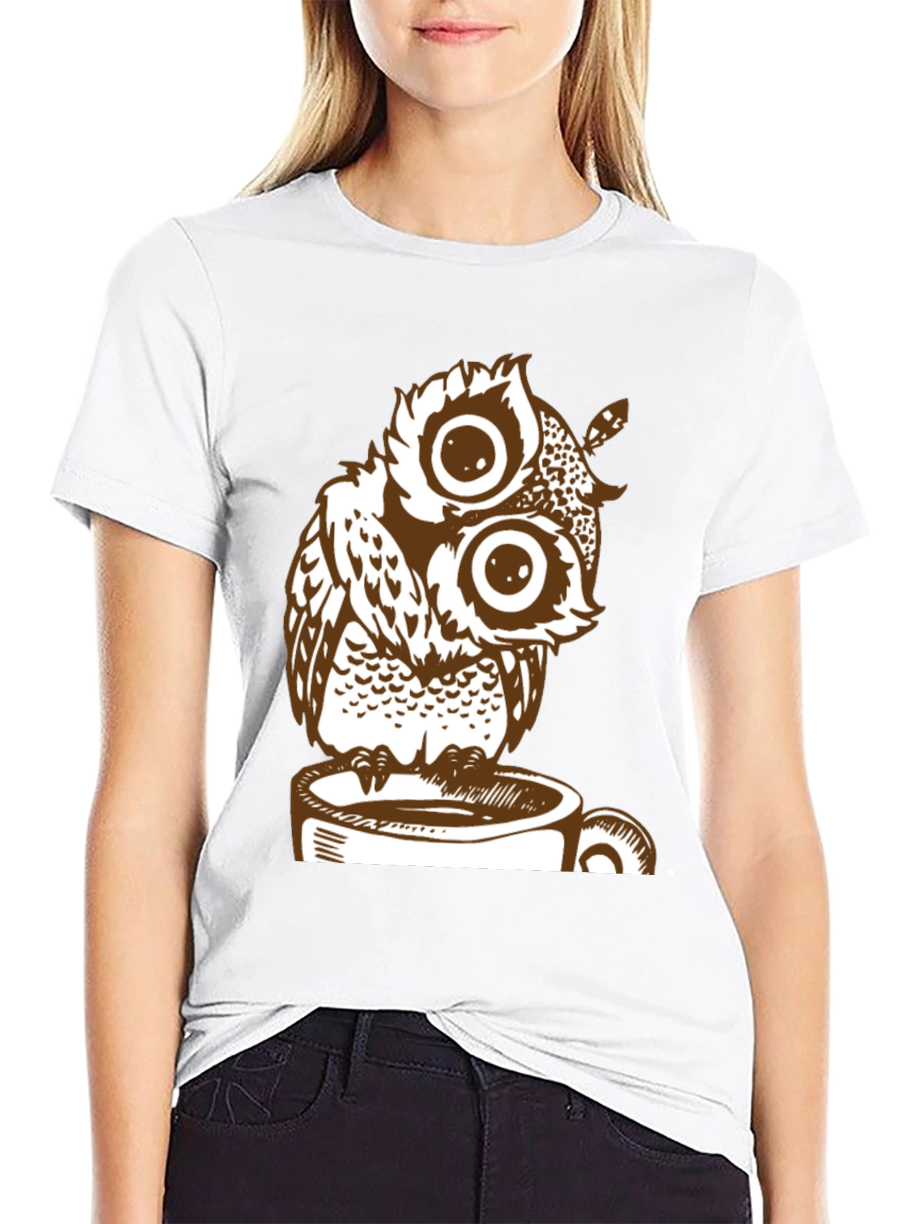 Owl on Coffee Cup Graphic Tee