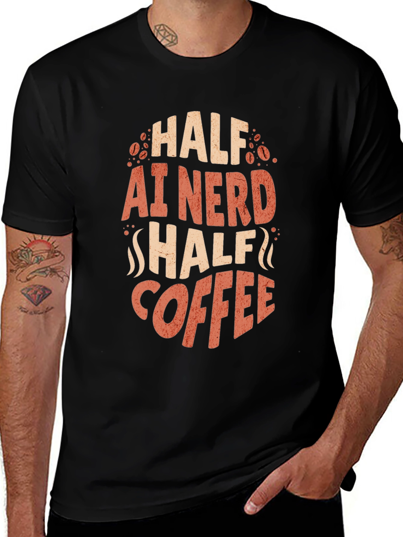 Half AI Nerd Half Coffee T-Shirt - Black