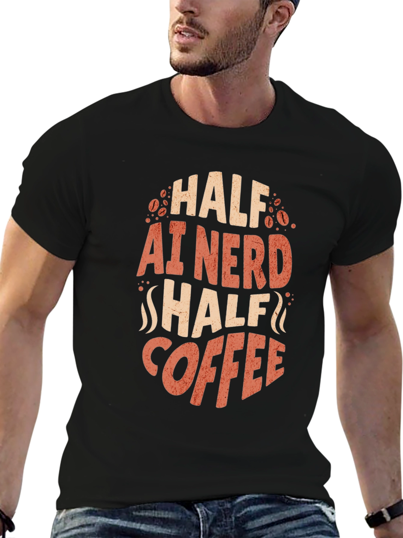 Half AI Nerd Half Coffee T-Shirt - Black