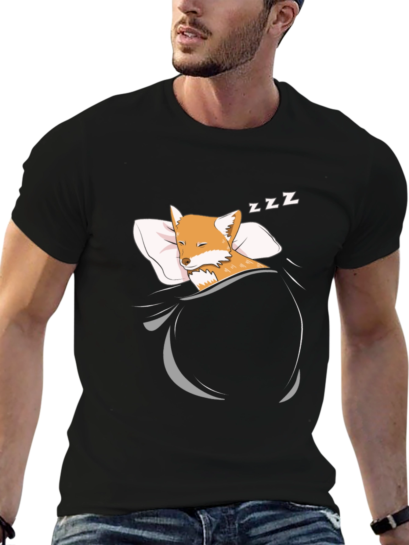 Sleeping Fox Graphic T-Shirt - Mens Black Tee