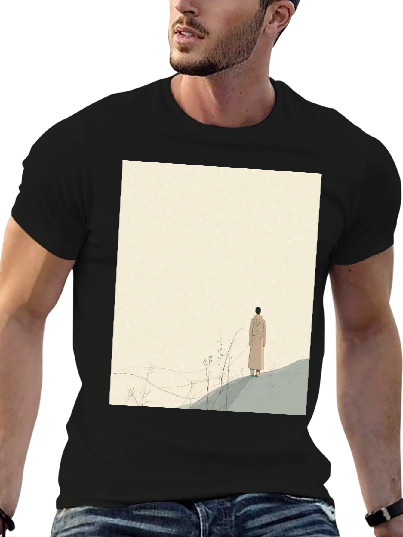 Artistic Graphic Tee - Lone Figure Design